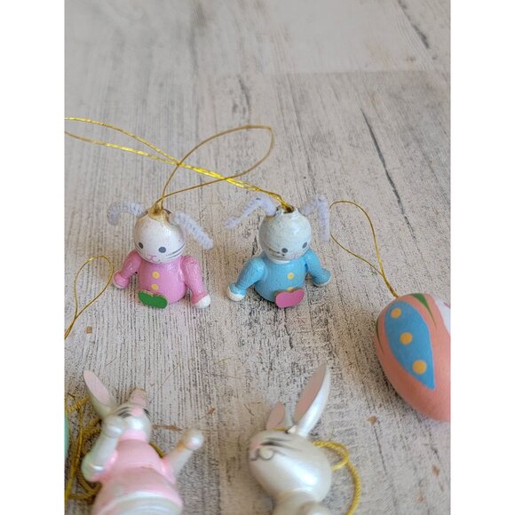 Vintage Easter Bunny carrot egg wooden miniature ornament spring set - Picture 4 of 7